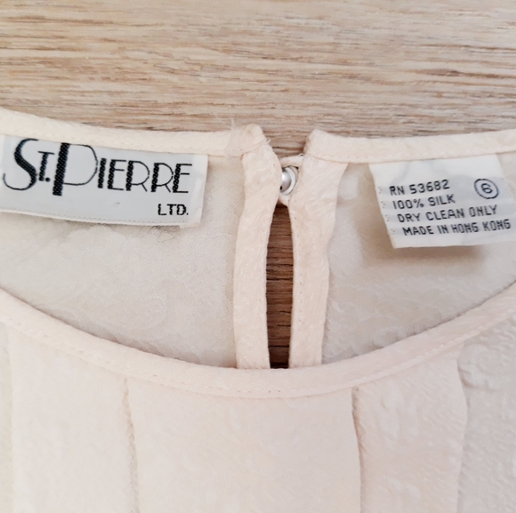 Vintage St. Pierre Ltd. Pleated Silk Shift Dress Size 6 Cream - Picture 6 of 15
